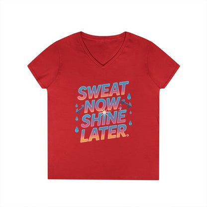 Sweat Now Shine Later Motivational Fitness V-Neck T-Shirt | TEEZOCA 