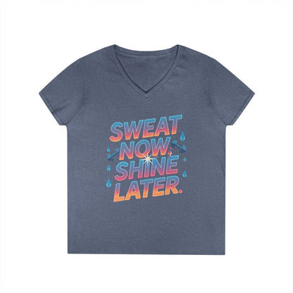 Sweat Now Shine Later Motivational Fitness V-Neck T-Shirt | TEEZOCA 