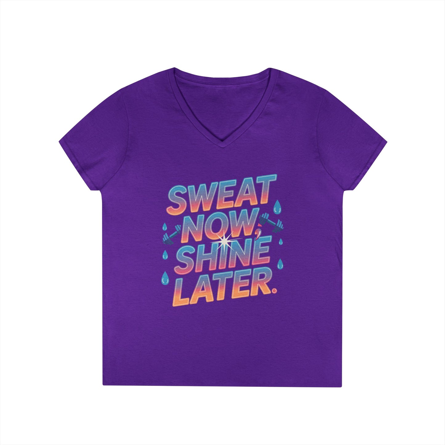 Sweat Now Shine Later Motivational Fitness V-Neck T-Shirt | TEEZOCA 