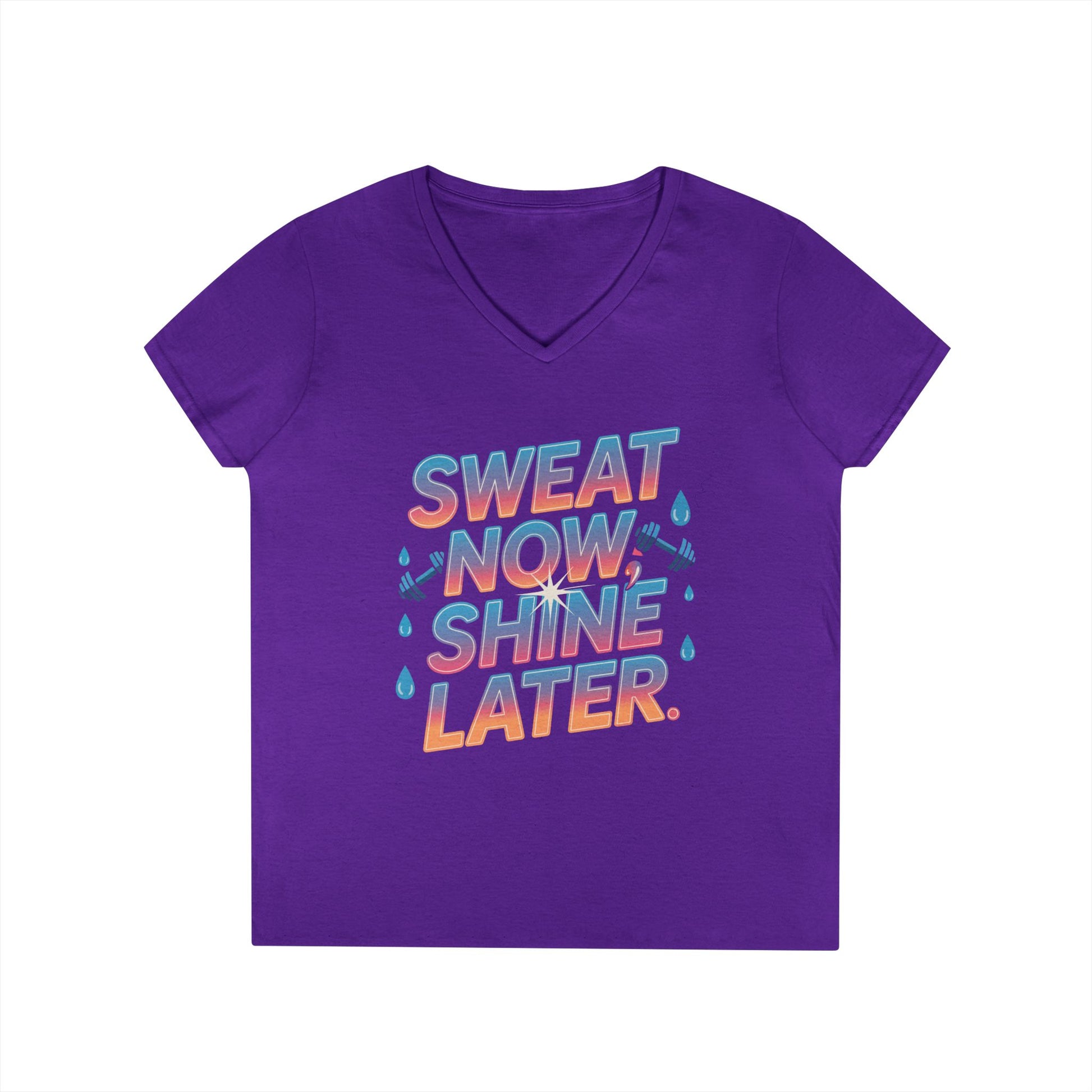 Sweat Now Shine Later Motivational Fitness V-Neck T-Shirt | TEEZOCA 
