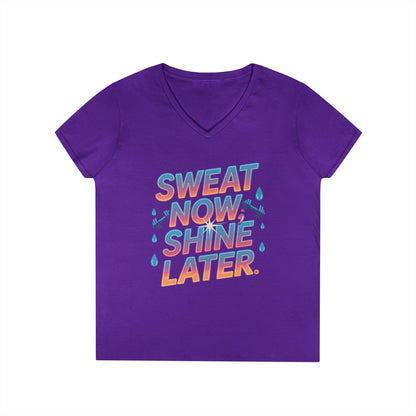 Sweat Now Shine Later Motivational Fitness V-Neck T-Shirt | TEEZOCA 