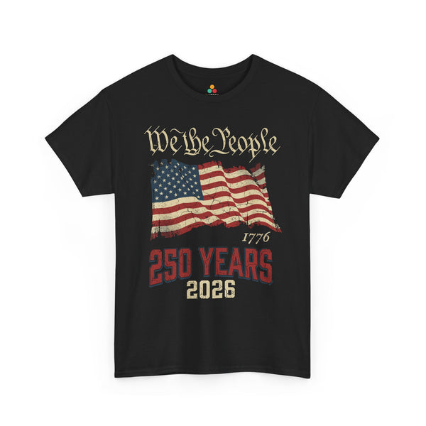 TEEZOCA 1776 2026 Shirt featuring a worn American flag t-shirt design and bold 250 Years lettering