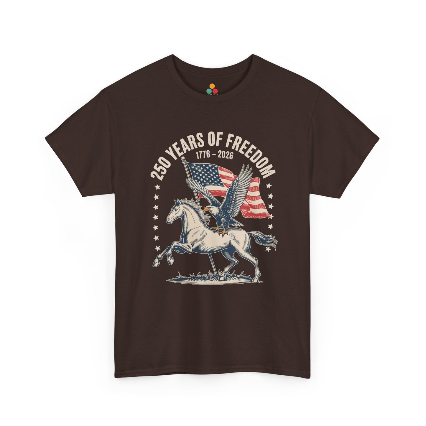 TEEZOCA 1776 2026 Shirt t-shirt showing a white horse, flying eagle, and 4th of July 2026 Shirt anniversary theme.

