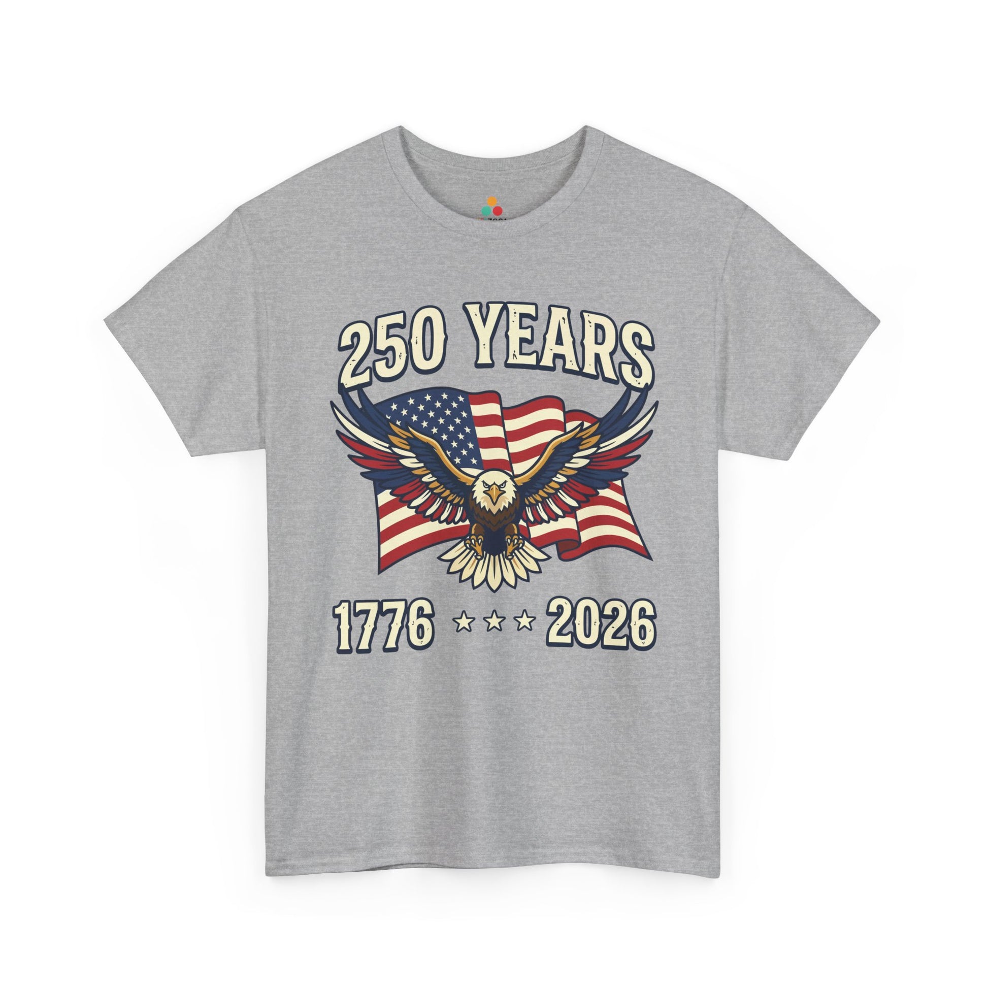 TEEZOCA 1776 2026 Shirt t-shirt with a spread-wing eagle, stars, stripes, and bold 250 Years lettering.
