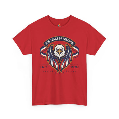 TEEZOCA 250 Years Patriotic Shirt t-shirt for buyers browsing 4th of July T Shirts, with a stern eagle and flag ribbon artwork.

