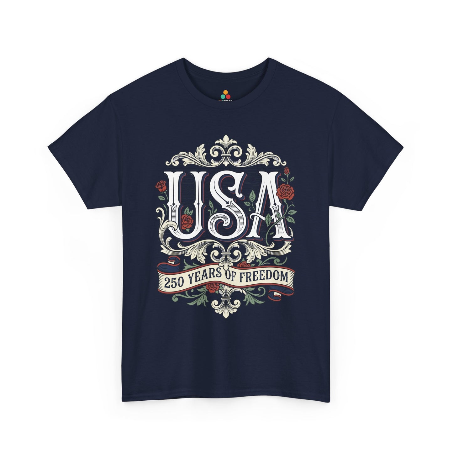 TEEZOCA 250th Anniversary Floral Shirt T-shirt designed for 4th of July parades, Memorial Day, and patriotic gifts.
