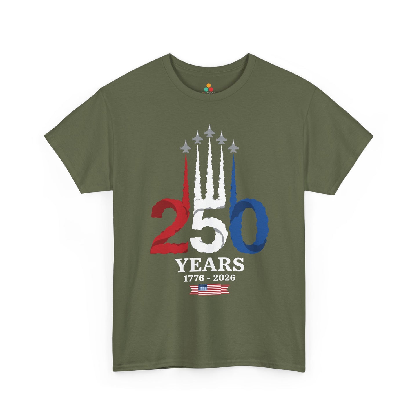 TEEZOCA 250th anniversary shirt design with aviation artwork, fighter jets, and patriotic 1776 2026 meaning.
