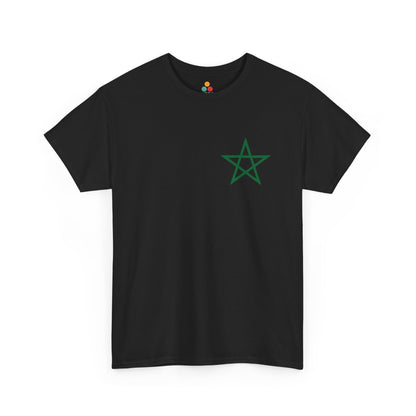 TEEZOCA 2 Sided Morocco Flag Classic Black T-Shirt Moroccan National Football Supporter Shirt Front Print