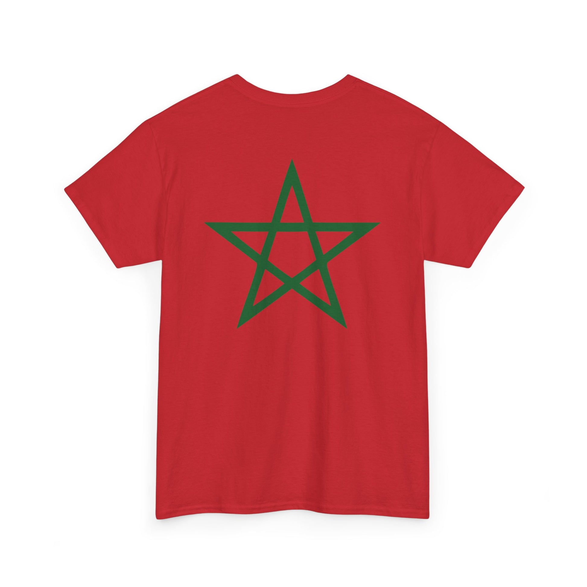TEEZOCA 2 Sided Morocco Flag Classic Red T-Shirt Moroccan National Football Supporter Shirt Back print view
