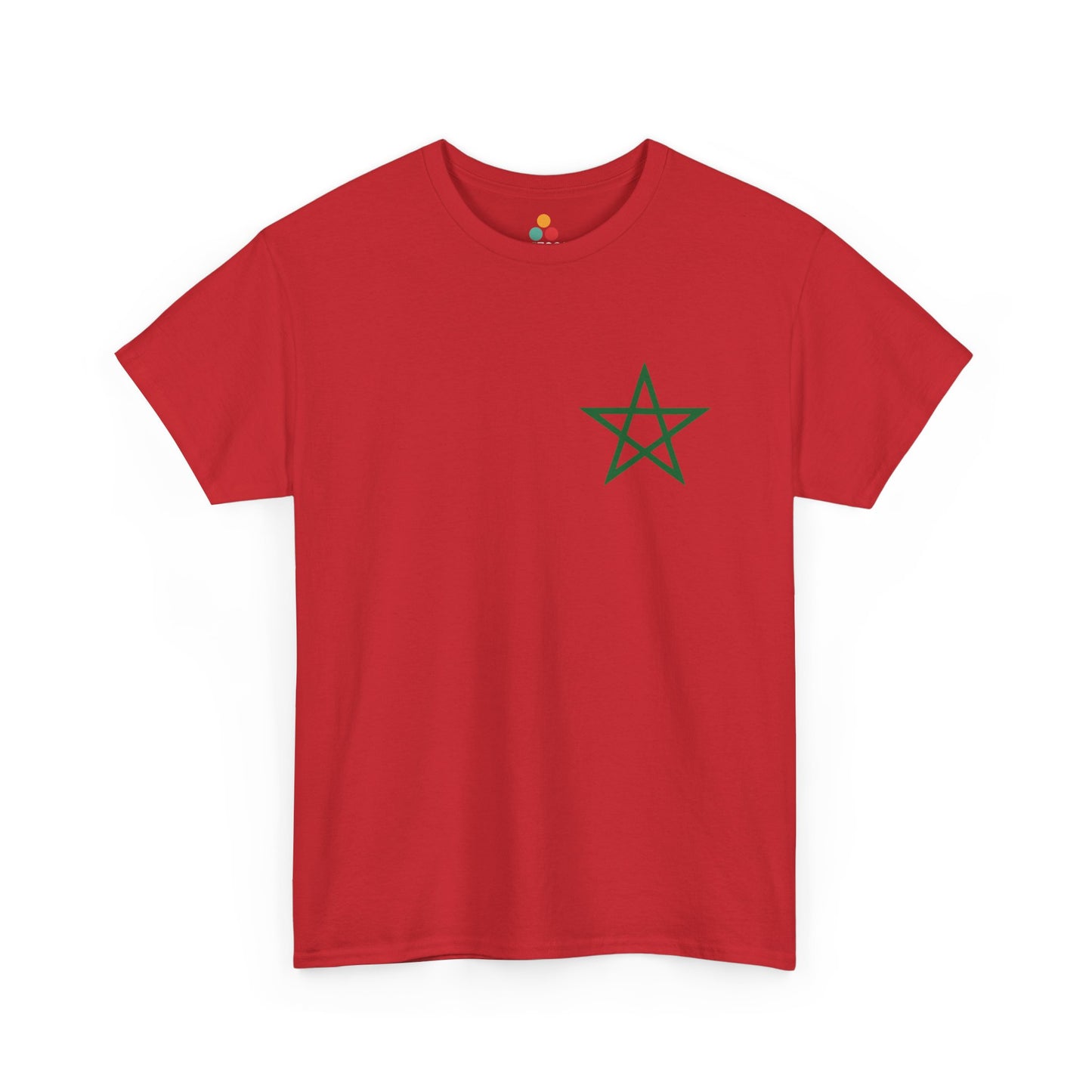 TEEZOCA 2 Sided Morocco Flag Classic Red T-Shirt Moroccan National Football Supporter Shirt Front Print View
