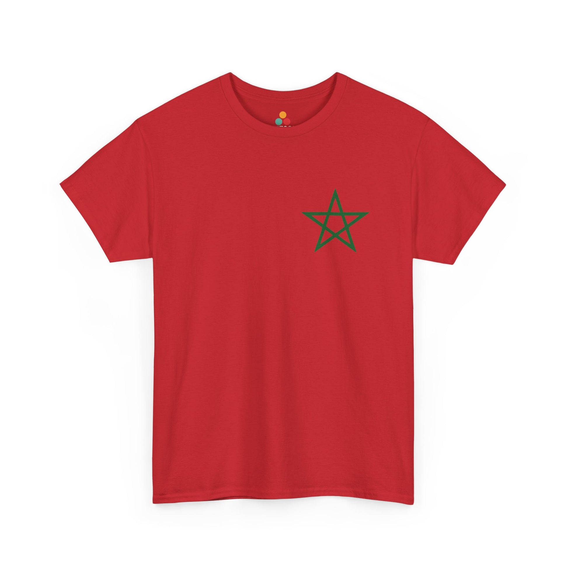 TEEZOCA 2 Sided Morocco Flag Classic Red T-Shirt Moroccan National Football Supporter Shirt Front Print View