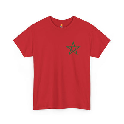 TEEZOCA 2 Sided Morocco Flag Classic Red T-Shirt Moroccan National Football Supporter Shirt Front Print View