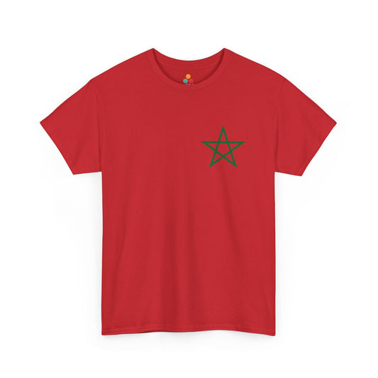 TEEZOCA 2 Sided Morocco Flag Classic Red T-Shirt Moroccan National Football Supporter Shirt Front Print View