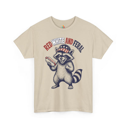 TEEZOCA 4th of July Hot Dog Shirt t-shirt featuring patriotic red, white, and blue raccoon artwork.
