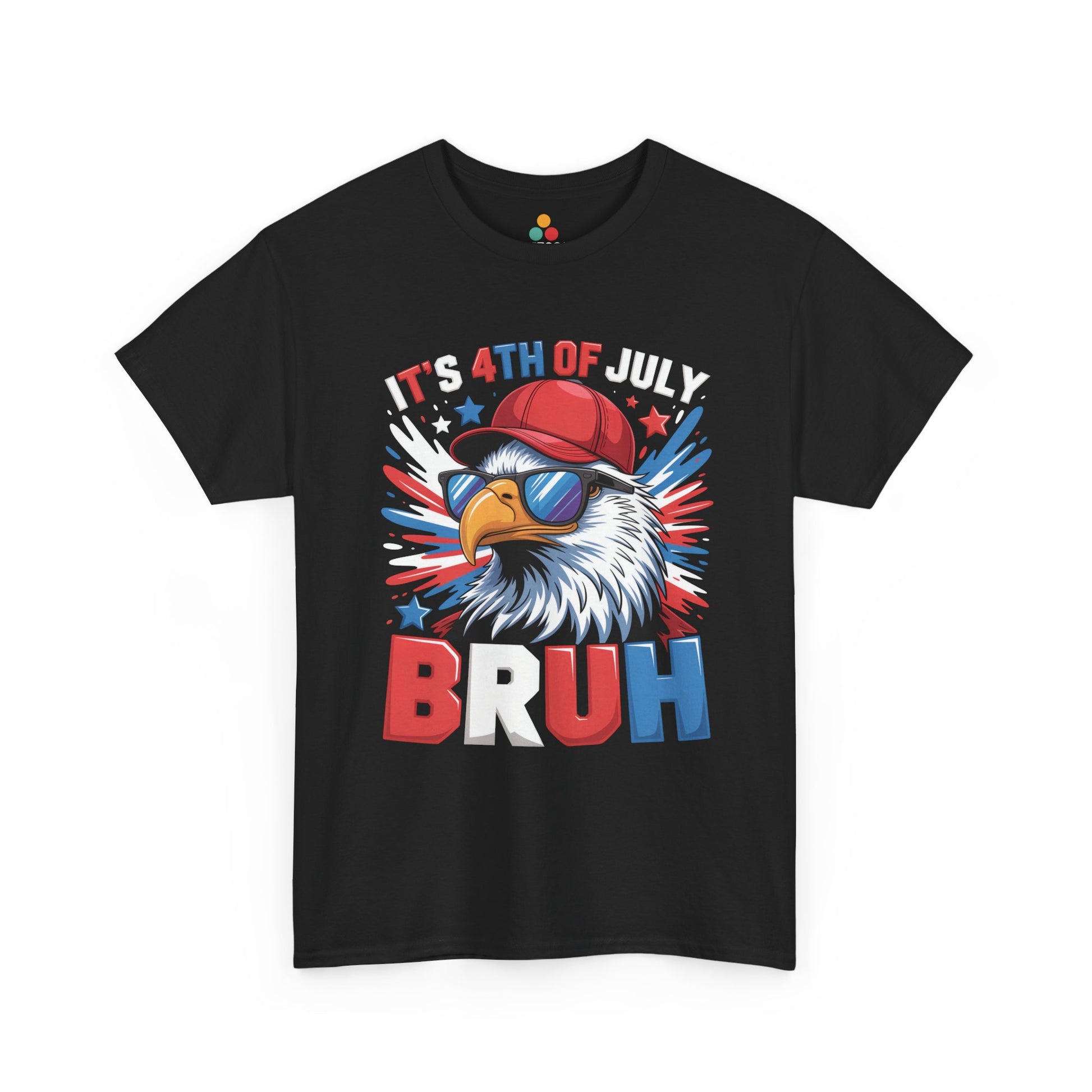 TEEZOCA 4th of July Shirt t-shirt showing a bold eagle in shades above red, white, and blue BRUH text.
