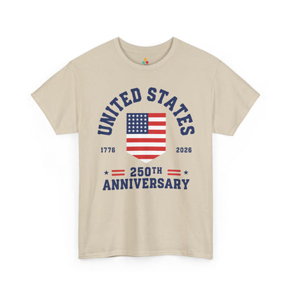 TEEZOCA 4th of July T-shirt with United States text, stars, stripes, and 1776-2026 anniversary artwork.
