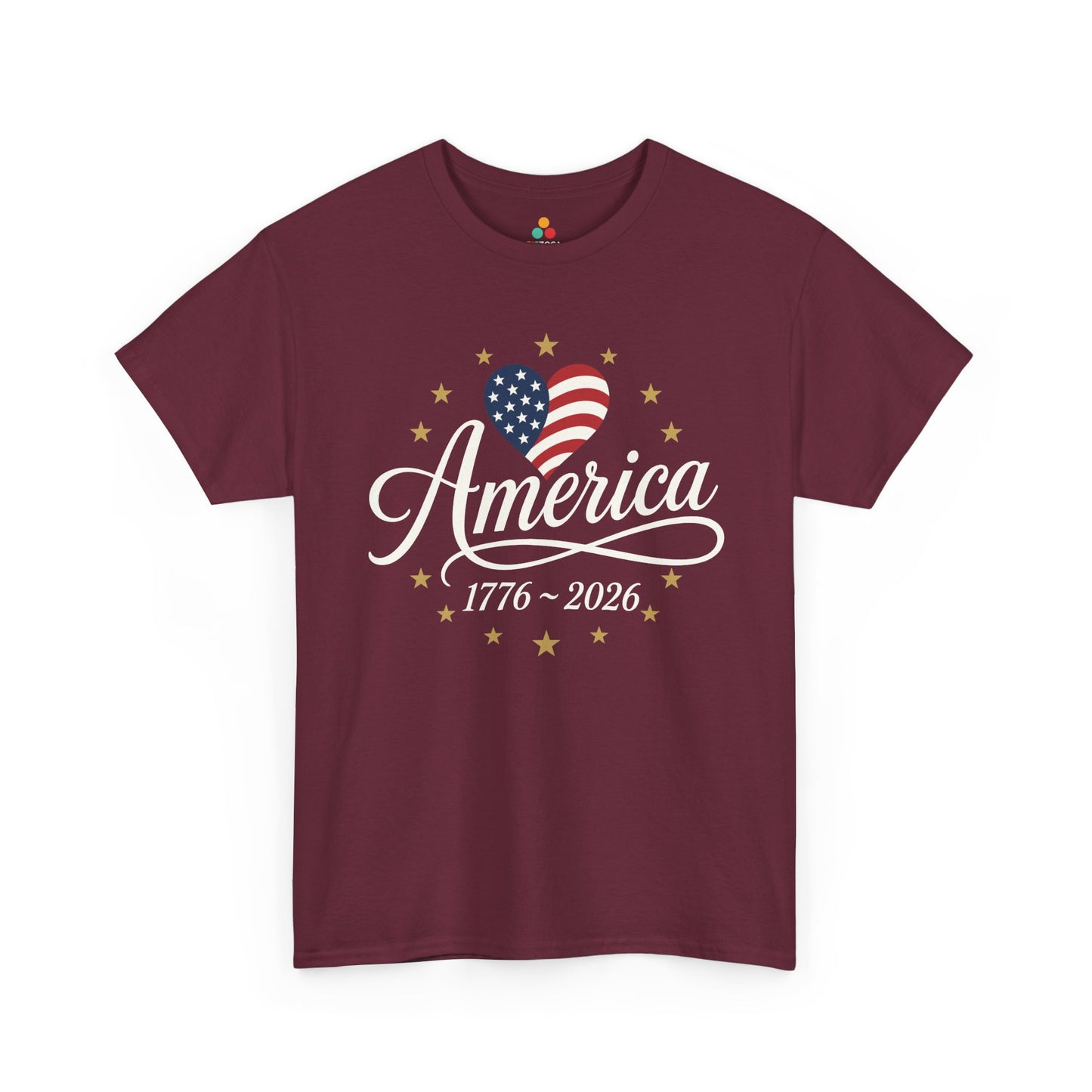 TEEZOCA 4th of July T-shirt with american flag heart shirt artwork, navy stars, red stripes, and soft patriotic style.
