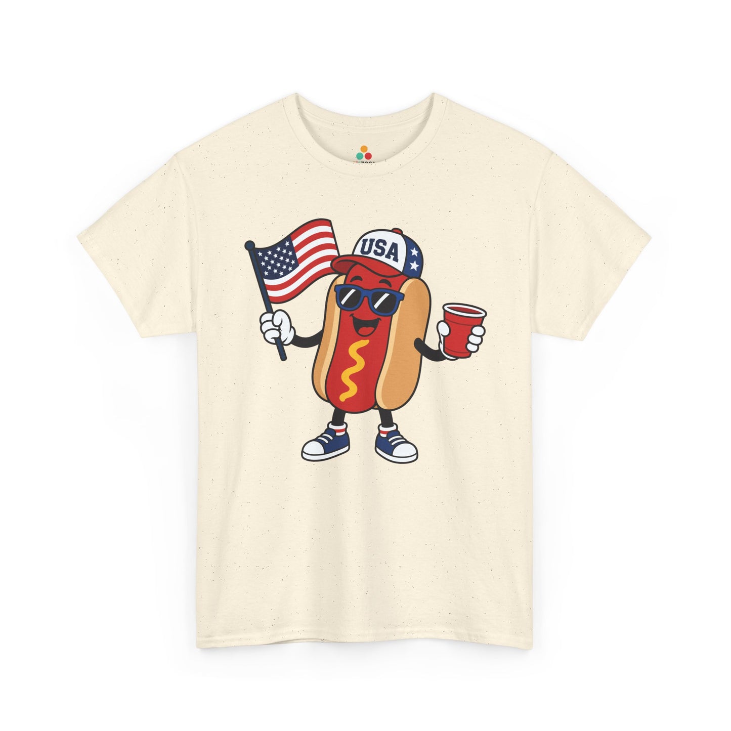 TEEZOCA 4th of July T-shirt with hot dog BBQ shirt artwork for cookouts, grill parties, and fireworks night.
