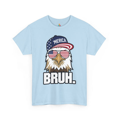 TEEZOCA 4th of July graphic light blue tee with funny usa shirts energy, eagle american flag shirt styling, and BRUH. slogan.