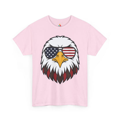 TEEZOCA 4th of July graphic tee with merica eagle shirt artwork, flag aviator sunglasses, and bold bald eagle gift appeal.
