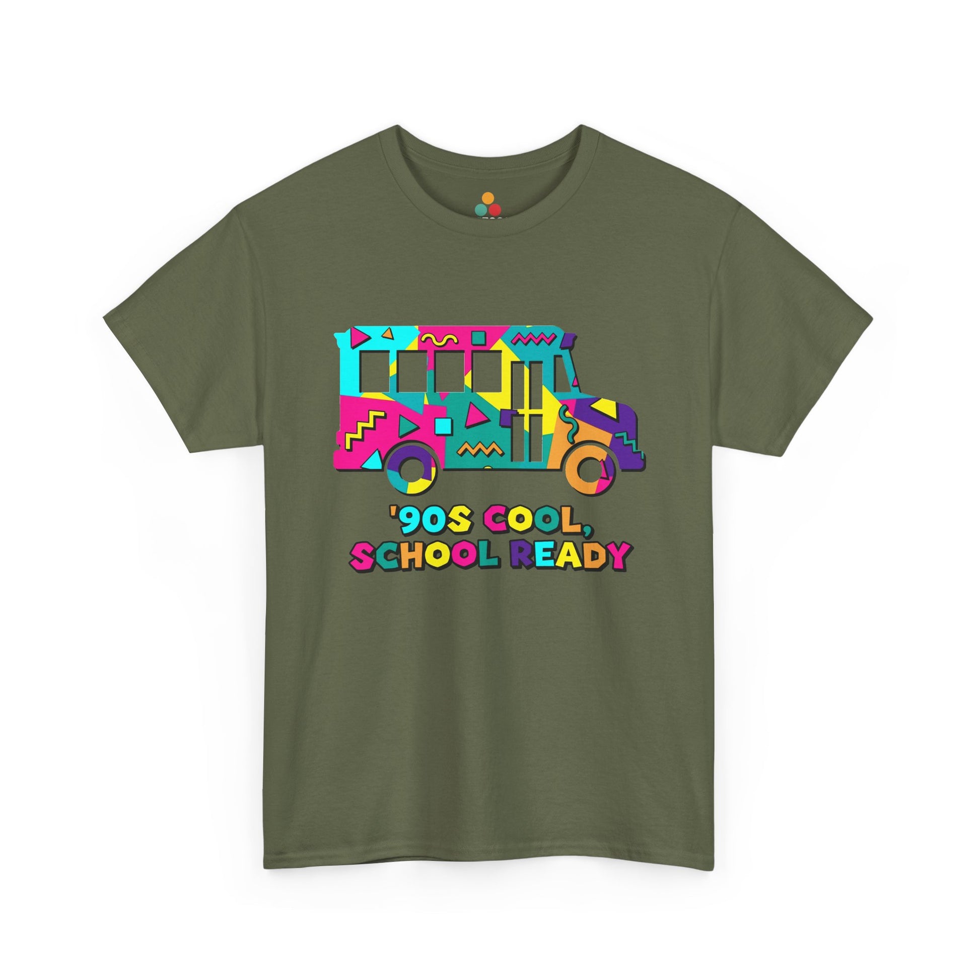 TEEZOCA 90s Cool School Ready military green T-Shirt – Retro Memphis Style Back to School Gift