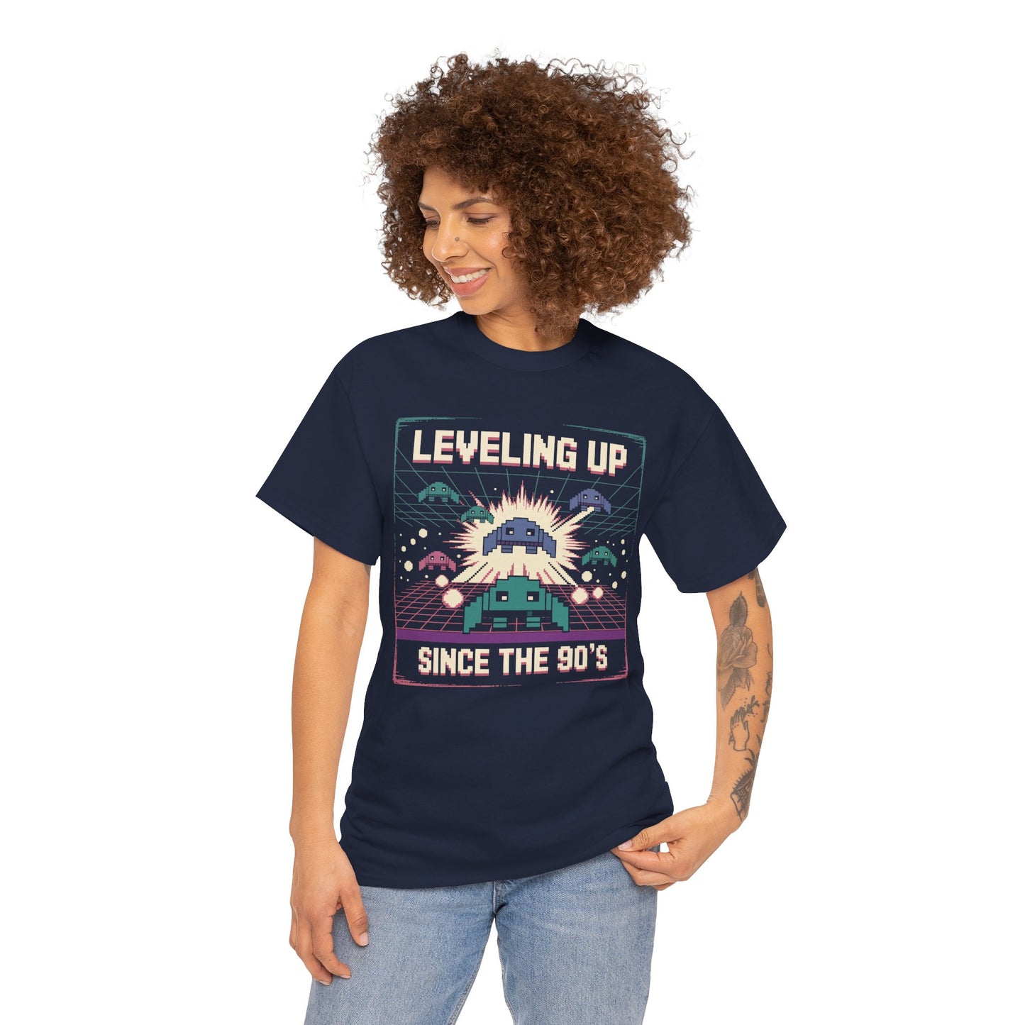 Leveling Up Since the 90's Retro Gamer 90s Pixel Arcade T-Shirt | TEEZOCA 