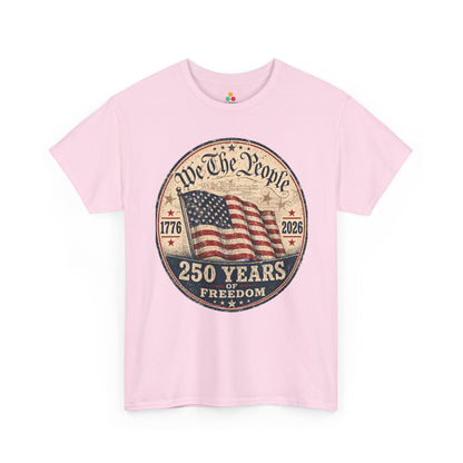 TEEZOCA America 250 Shirt t-shirt with 1776, 2026, patriotic stars, and a Constitution-inspired badge design.
