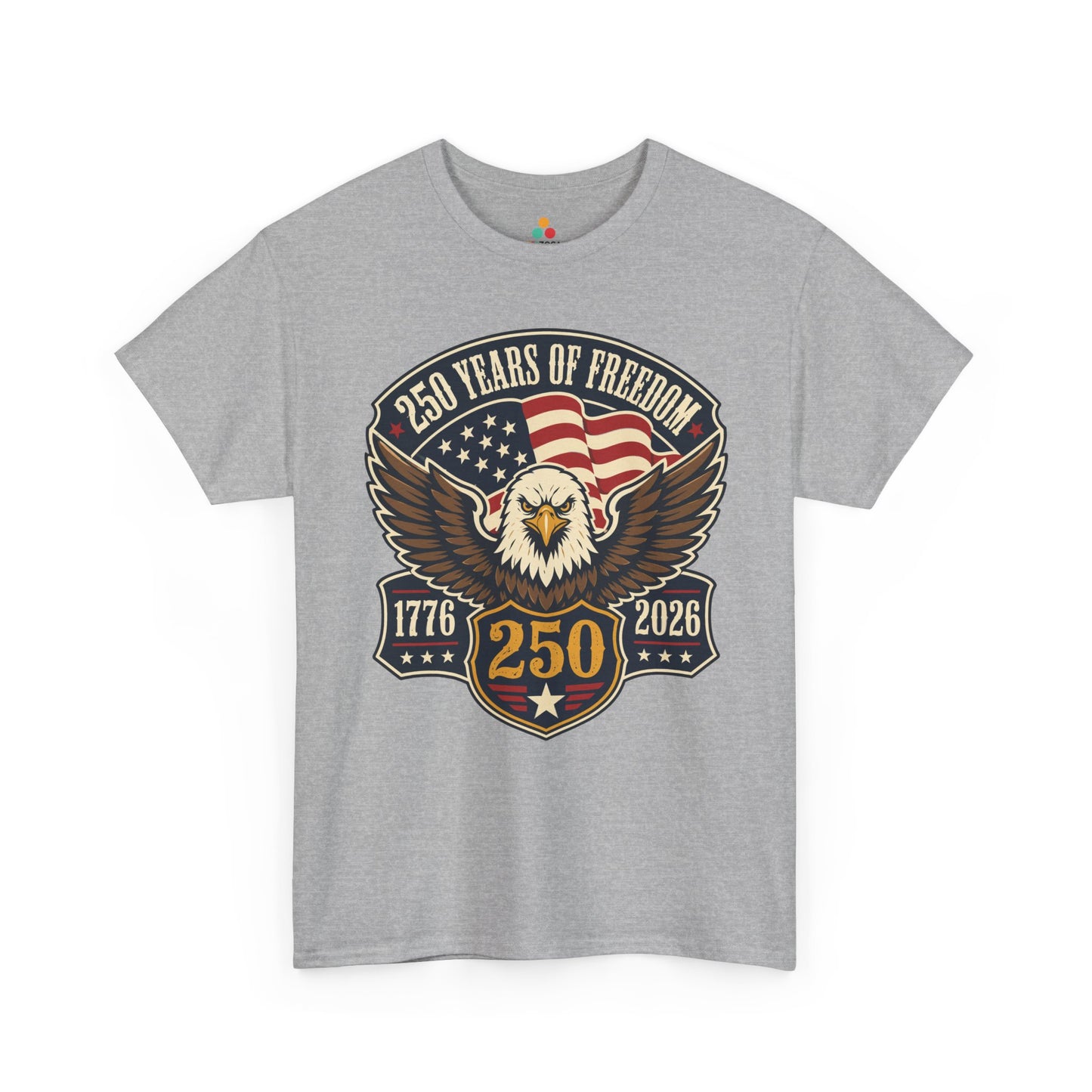 TEEZOCA American Flag Eagle Shirt t-shirt with 1776, 2026, a shield badge, and vintage patriotic lettering.
