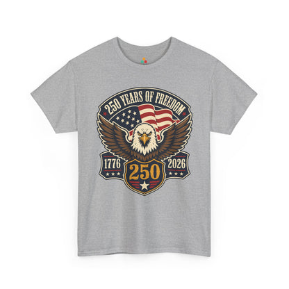 TEEZOCA American Flag Eagle Shirt t-shirt with 1776, 2026, a shield badge, and vintage patriotic lettering.
