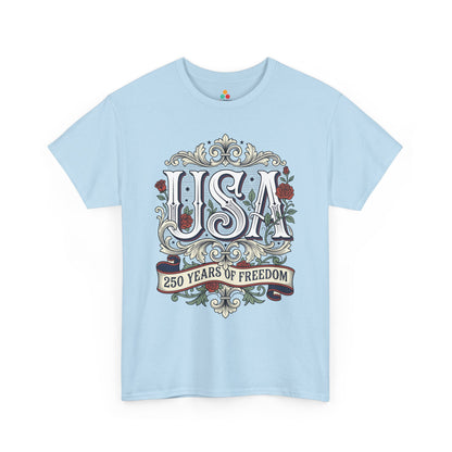 TEEZOCA American Flag Shirt for Women T-shirt with vintage patriotic styling and elegant 250th anniversary details.
