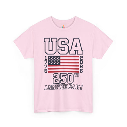 TEEZOCA American Flag Shirt t-shirt design with 1776 on the left, 2026 on the right, and large 250th Anniversary lettering.
