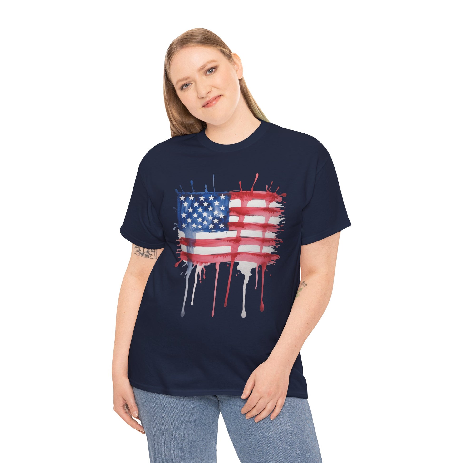 TEEZOCA American Flag Shirt t-shirt featuring a bold hand-painted USA flag design for patriotic .
