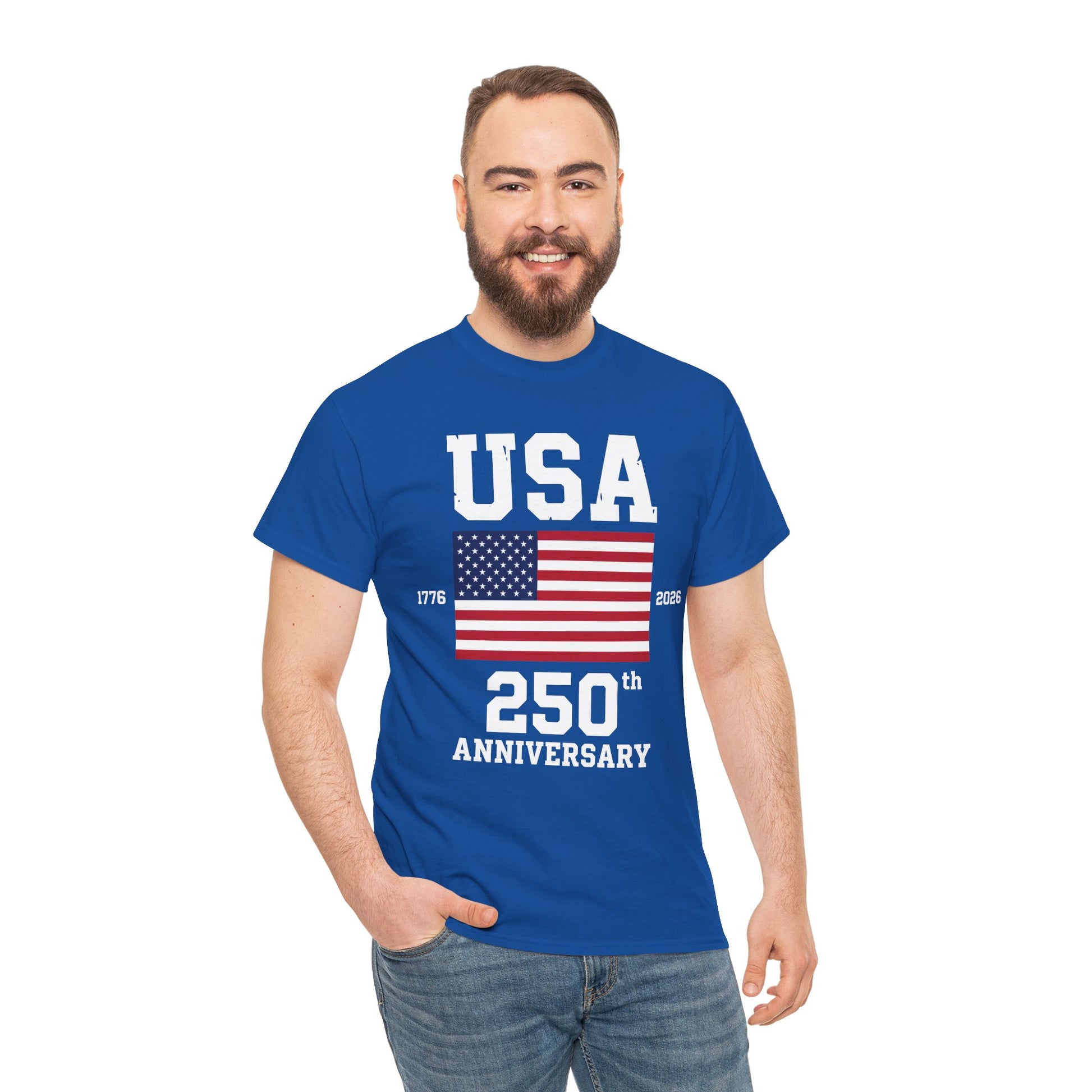 TEEZOCA American Flag T-shirt with a clean USA flag graphic, navy star field, white stars, and red stripes.
