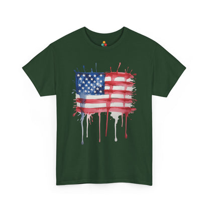 TEEZOCA American Flag T Shirt Mens design with rough brush strokes, dark patriotic style, and bold USA artwork.

