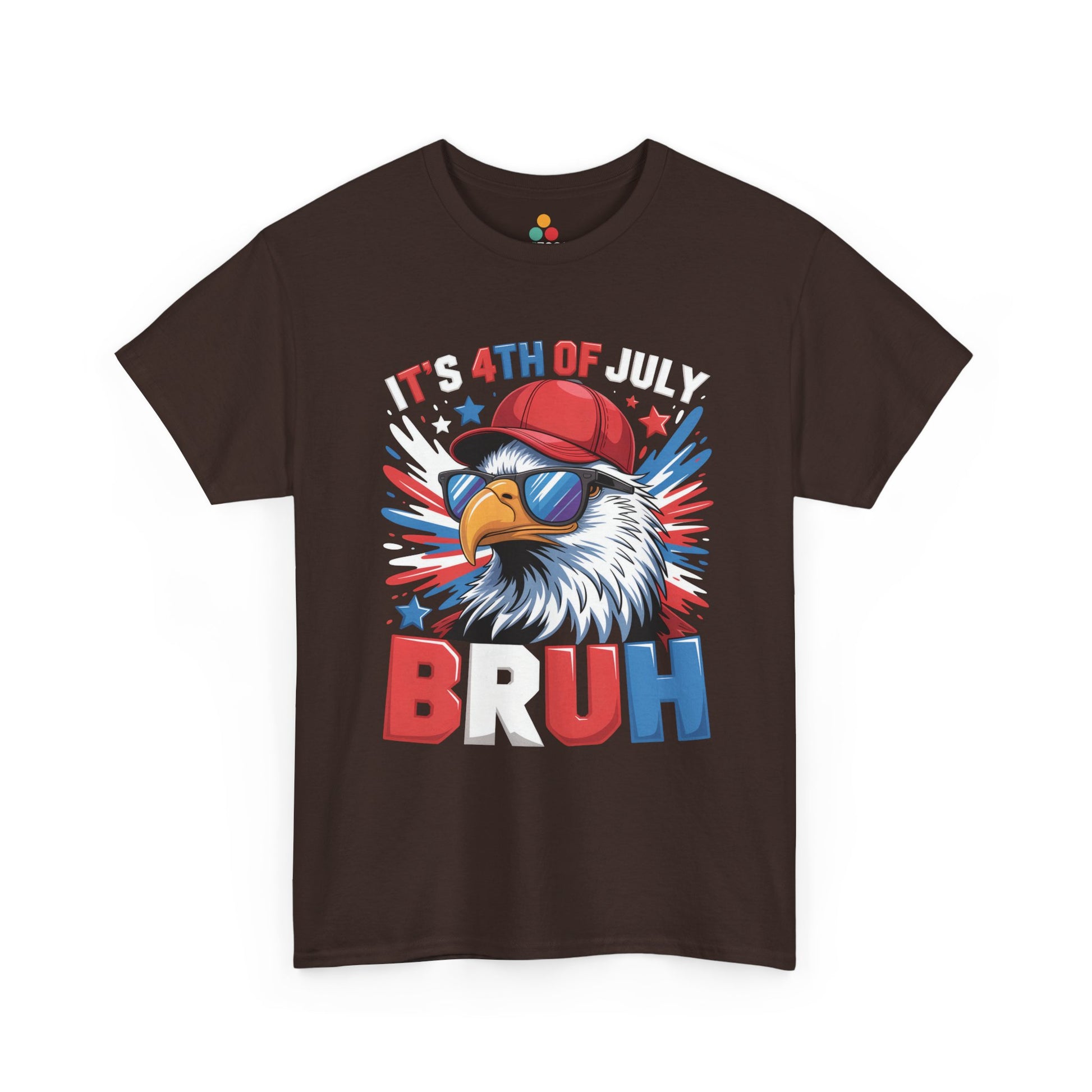 TEEZOCA Bald Eagle Shirt t-shirt with a red hat, patriotic burst artwork, and casual party attitude.
