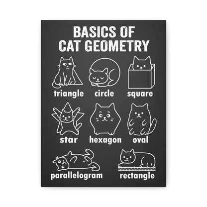 TEEZOCA “Basics of Cat Geometry” funny cat canvas wall art shown close up.