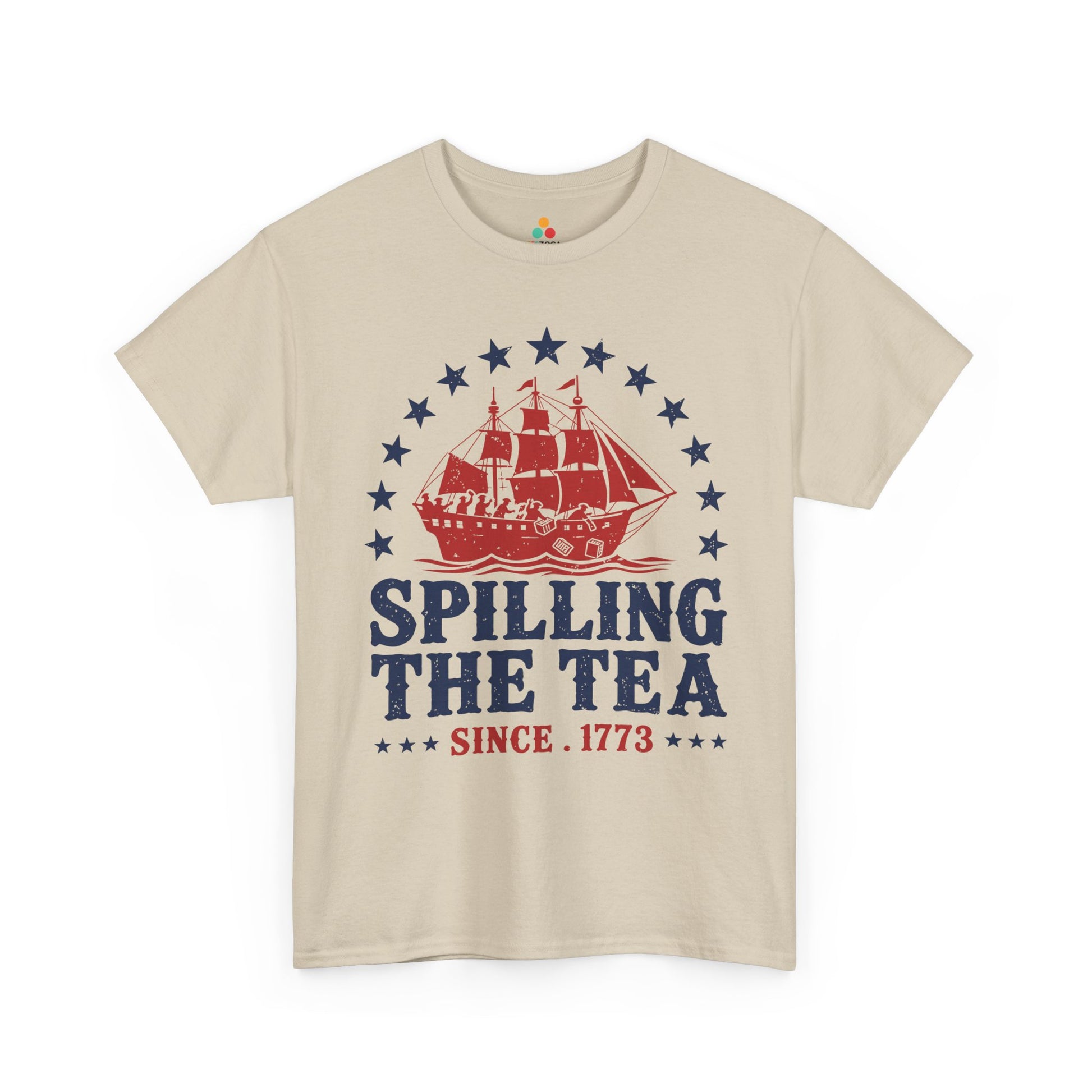 TEEZOCA Boston Tea Party Shirt T-shirt with vintage-style ship illustration and Spilling the Tea Since 1773 slogan.
