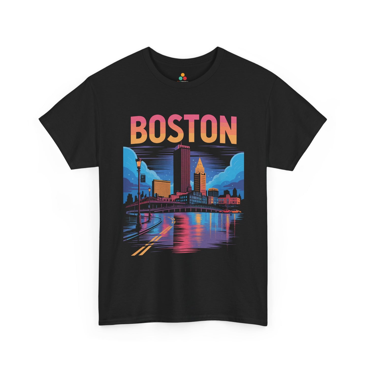 Boston Night Skyline Unisex T-shirt Retro City Streetwear Art | TEEZOCA 