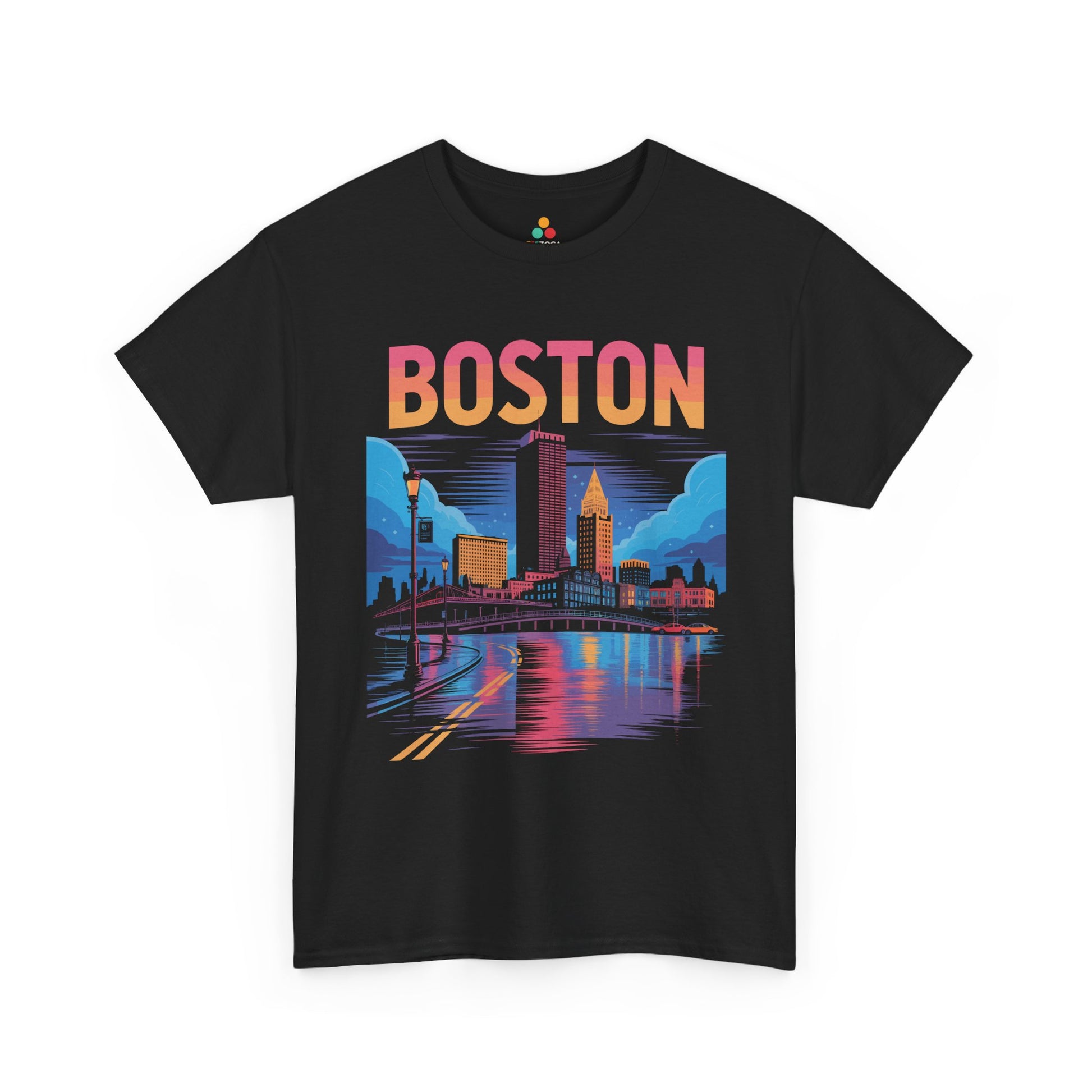 Boston Night Skyline Unisex T-shirt Retro City Streetwear Art | TEEZOCA 