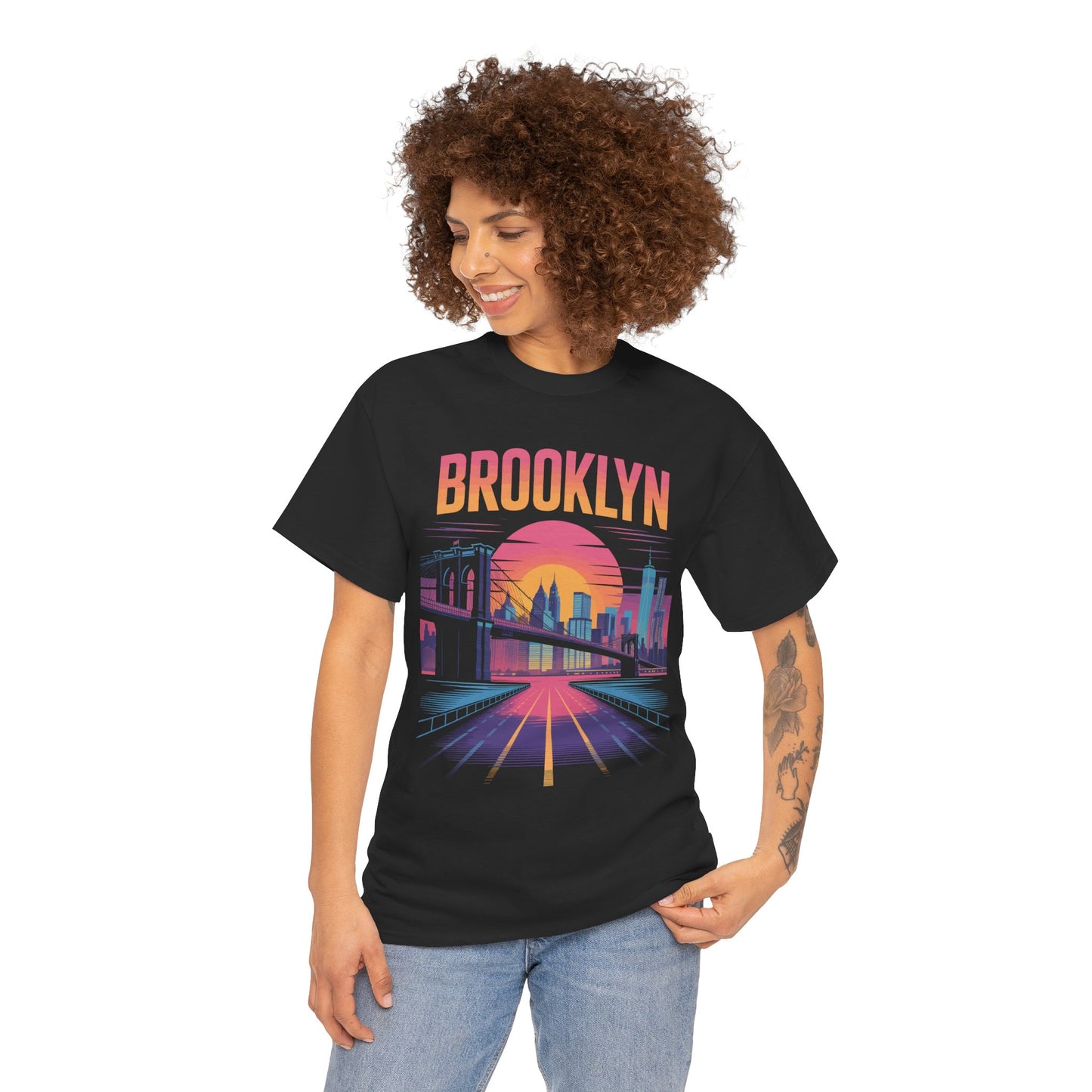 Brooklyn Sunset Skyline Unisex T-shirt Urban Bridge Streetwear Art | TEEZOCA 