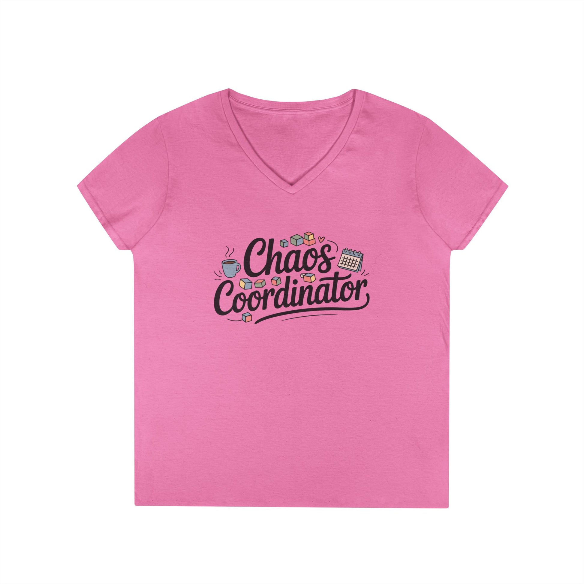 Chaos Coordinator Cute Minimalist Mom Life V-Neck T-Shirt for Women | TEEZOCA 