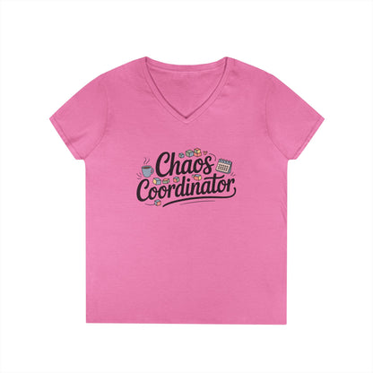 Chaos Coordinator Cute Minimalist Mom Life V-Neck T-Shirt for Women | TEEZOCA 