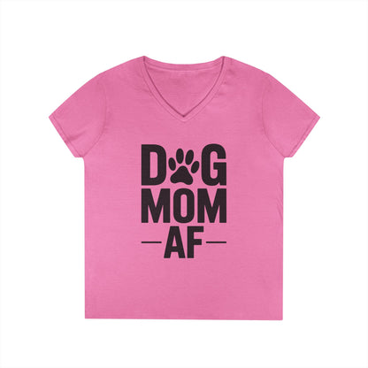 Dog Mom AF Bold Paw Graphic V-Neck T-Shirt for Women | TEEZOCA 