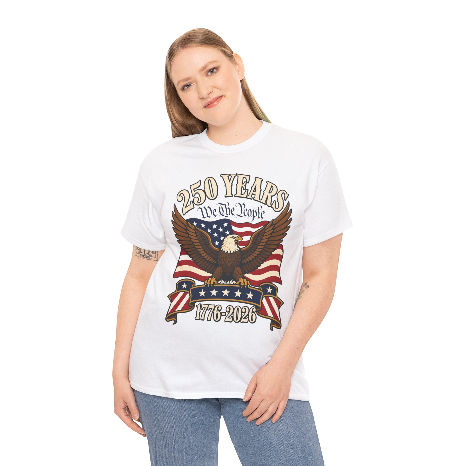 TEEZOCA Eagle Shirt t-shirt with a bald eagle, American flag, We The People lettering, and 1776-2026 artwork.
