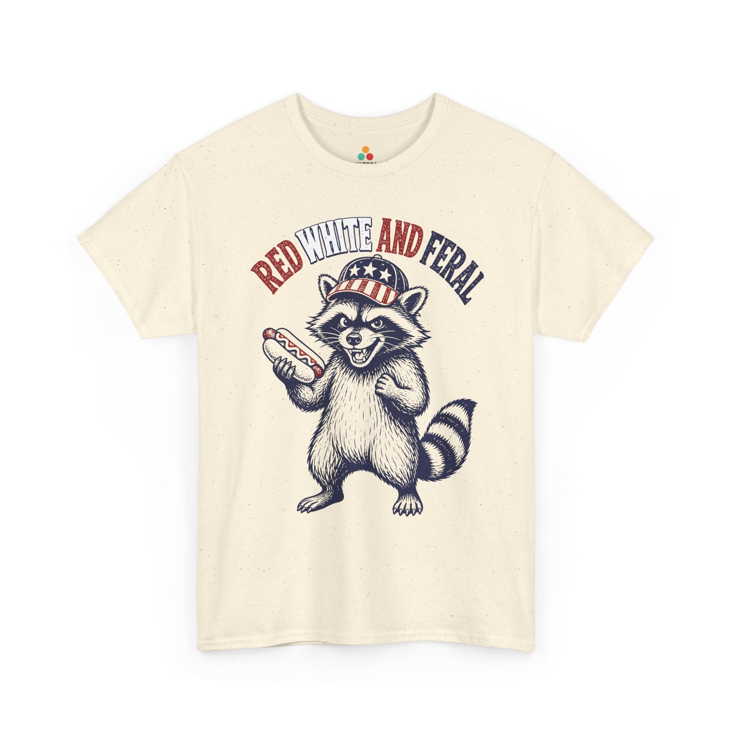 TEEZOCA Feral Fourth of July Shirt t-shirt with a hot dog, bold slogan lettering, and chaotic party attitude.

