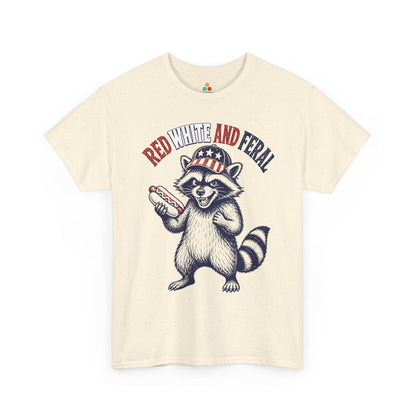 TEEZOCA Feral Fourth of July Shirt t-shirt with a hot dog, bold slogan lettering, and chaotic party attitude.
