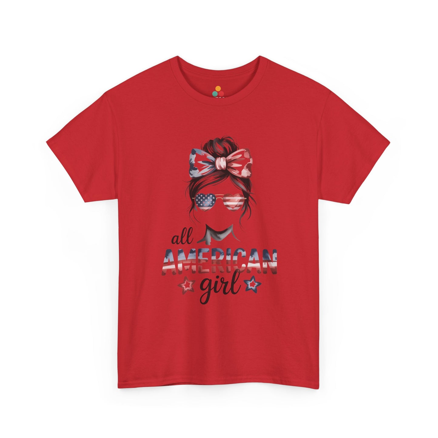 TEEZOCA Fourth of July Womens Shirt t-shirt with star accents, flag glasses, and a cute USA shirt design.
