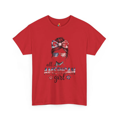 TEEZOCA Fourth of July Womens Shirt t-shirt with star accents, flag glasses, and a cute USA shirt design.
