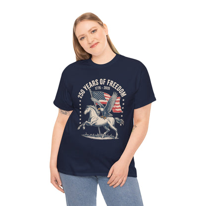 TEEZOCA Freedom Shirt 1776 2026 t-shirt design with white horse, eagle, flag, and America 250 Shirt message.
