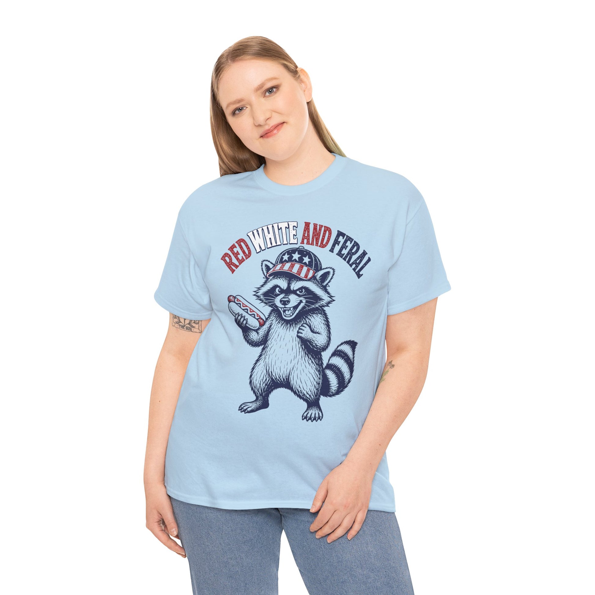 TEEZOCA Funny 4th of July Shirt t-shirt for fans of rowdy 4th of July Shirts, featuring a trash panda in a patriotic cap.
